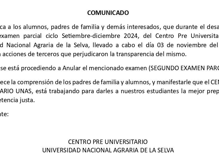 COMUNICADO SOBRE O SEGUNDO EXAME PARCIAL DE CPU SETEMBRO - DEZEMBRO DE 2024