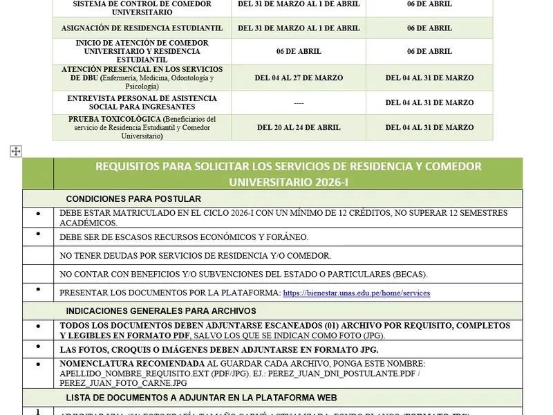 Cronograma de Chamada para Avaliação e Seleção de Beneficiários de Residência e Refeição Universitária Semestre 2026-I