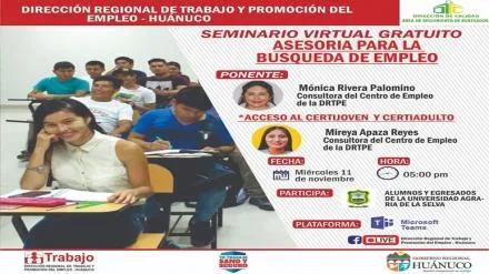 SEMINARIO VIRTUAL GRATUITO ASESORÍA PARA LA BÚSQUEDA DE EMPLEO