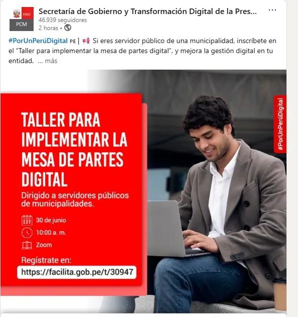 Virtual workshop to implement the digital parts table of the Secretariat of Government and Digital Transformation of the PCM
